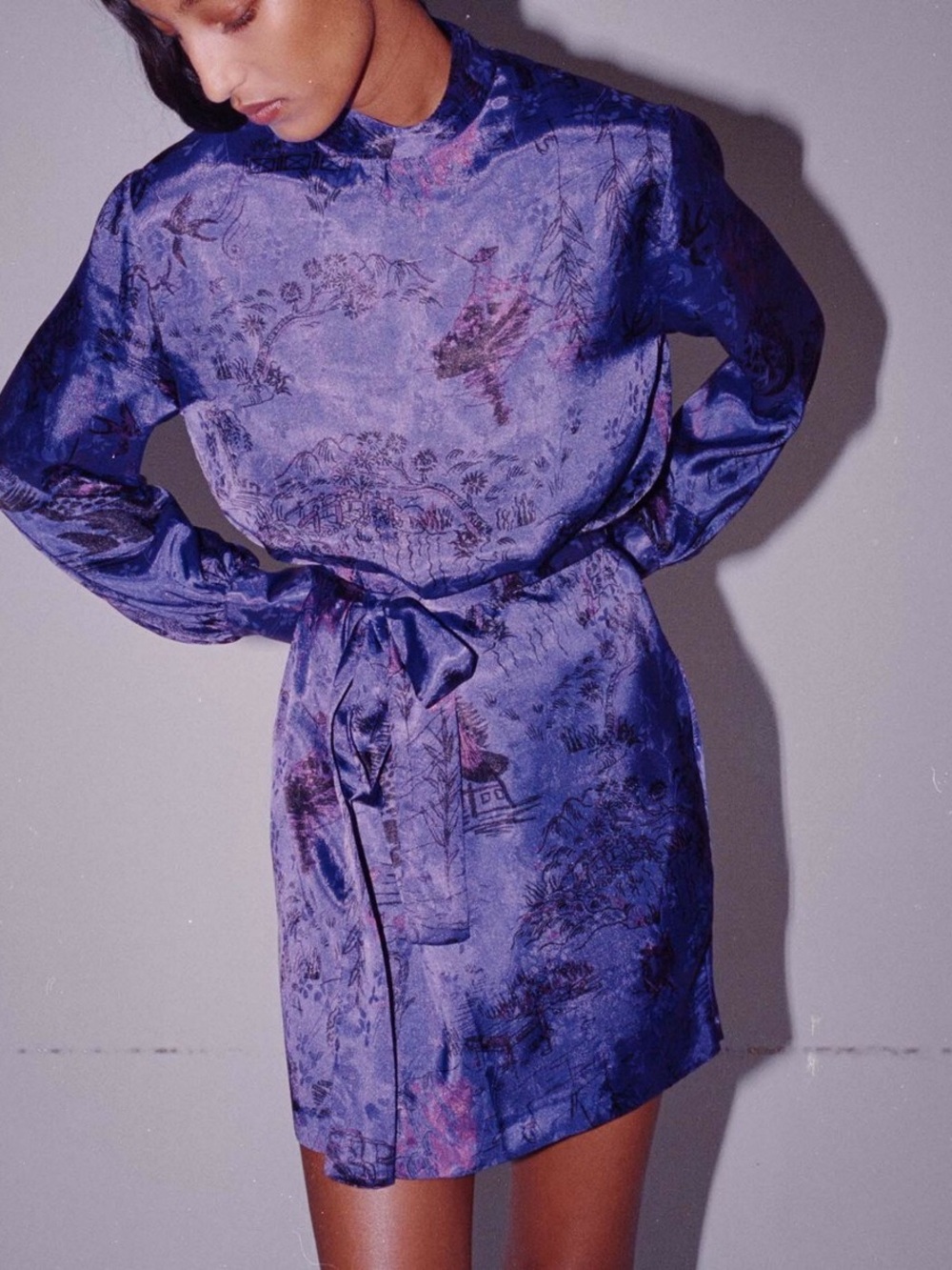 Zara balloon sleeve silky dress purple